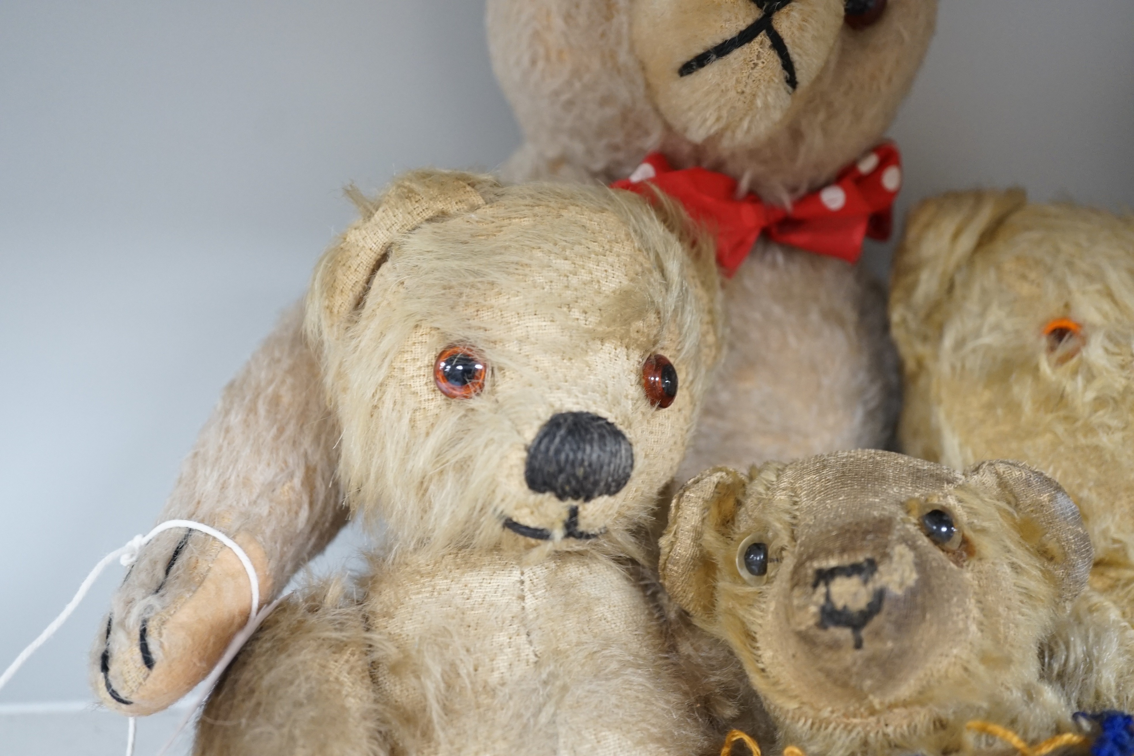 Six various Teddy bears, three early English, another by Chad Valley